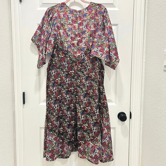 Boohoo | Mixed Floral Paneled Midi Dress Size 14 Wedding Guest Patchwork Ditsy - Picture 9 of 14